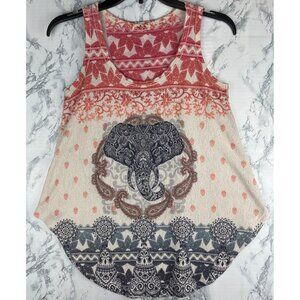 Gaze USA Womens Size Small Tank Top Boho Elephant Print Sleeveless Top
